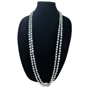 Satin Platinum Silver Baroque Pearl Freshwater Necklace Opera Length 40” 162 g